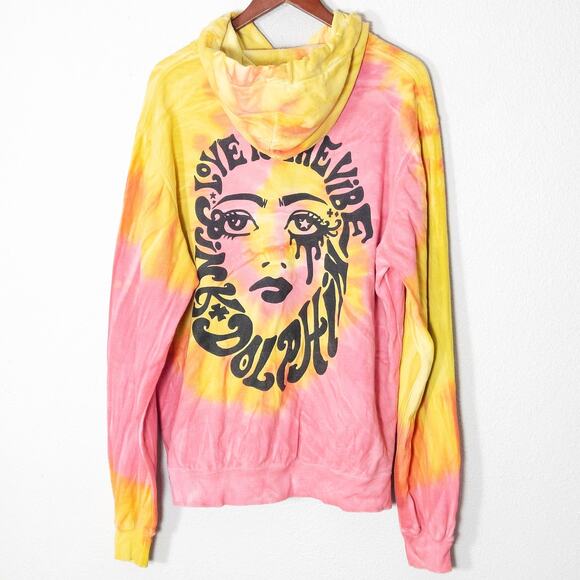 Pink Dolphin Tie Dye Graphic Hoodie Pink Yellow Large Streetstyle - Picture 2 of 8